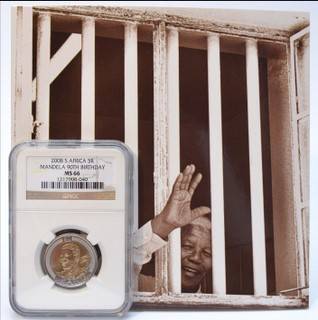 Mandela greeting card plus MS66 90th birthday coin