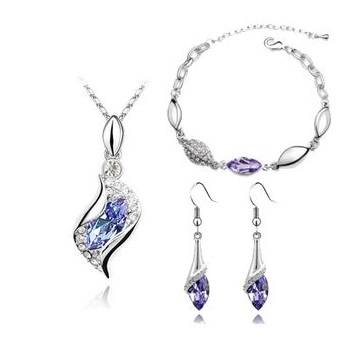 White gold plated Austrian Violet Crystal necklace/earrings/bracelet Jewelry Sets