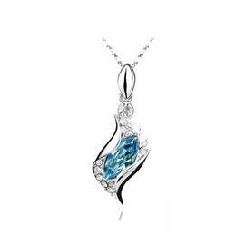 White gold plated Austrian Aquamarine Crystal Necklace