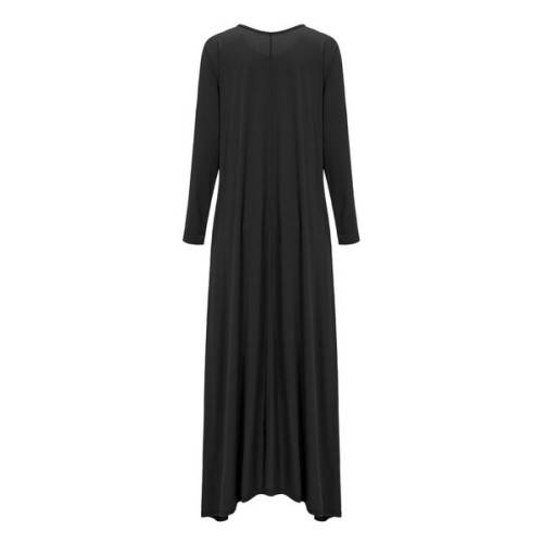 LOVELY SOLID BLACK O-NECK PLUS SIZE MAXI DRESS - L/XL/2XL