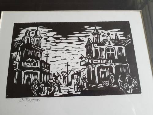 Gregoire Boonzaier Linocut District Six Street Scene Signed in Pencil