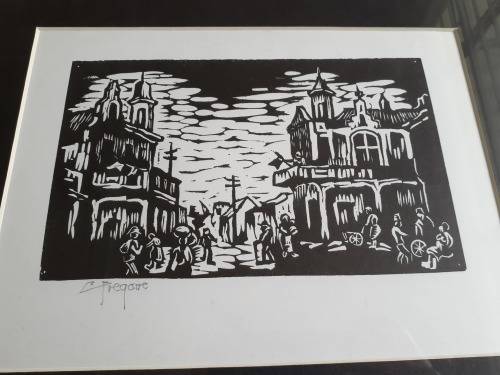 Gregoire Boonzaier Linocut District Six Street Scene Signed in Pencil