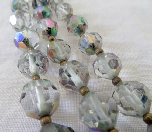 VINTAGE 3 STRAND CRYSTAL NECKLACE WITH GOLD LOOKING CLASP~INTACT