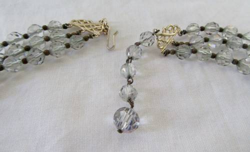 VINTAGE 3 STRAND CRYSTAL NECKLACE WITH GOLD LOOKING CLASP~INTACT