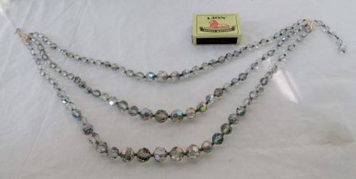 VINTAGE 3 STRAND CRYSTAL NECKLACE WITH GOLD LOOKING CLASP~INTACT