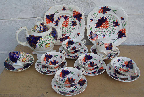 VERY VERY OLD "GAUDY WELSH" ENGLISH TEA SET~EARLY 1800'S