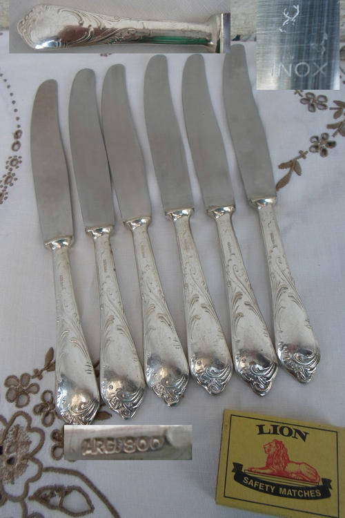 QUALITY ARGENTO (ARG 800) ART NOUVEAU DESIGN SP QUALITY VINTAGE CUTLERY~SET 6 BREAD KNIVES (5)