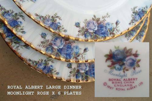 SIX LARGE ROYAL ALBERT MOONLIGHT ROSE DINNER PLATES 26CM~PERFECT!!!