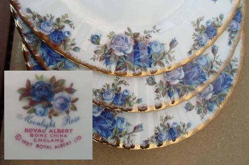 SIX ROYAL ALBERT MOONLIGHT ROSE MEDIUM SALAD PLATES 20 CM~PERFECT!!!