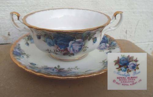HARD TO FIND~EXQUISITE 1987 ROYAL ALBERT MOONLIGHT ROSE~SET 6 SOUP COUPES~PERFECT!!!!!