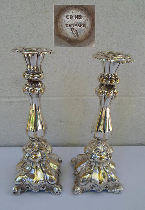 HIGHLY DECORATIVE PAIR OF ANTIQUE CANDLE STICKS~MAKERS MARKS