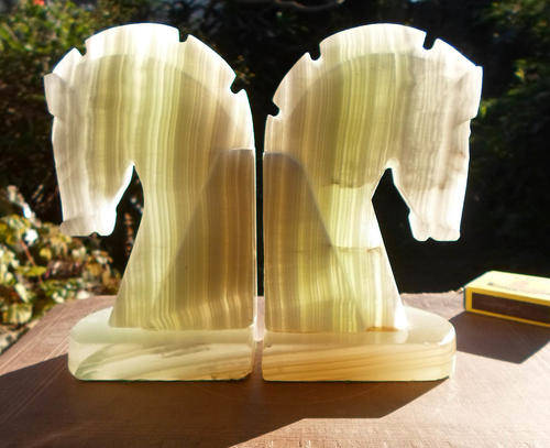 IMPRESSIVE FIGURED MARBLE LOOKING HORSE HEAD BOOK ENDS