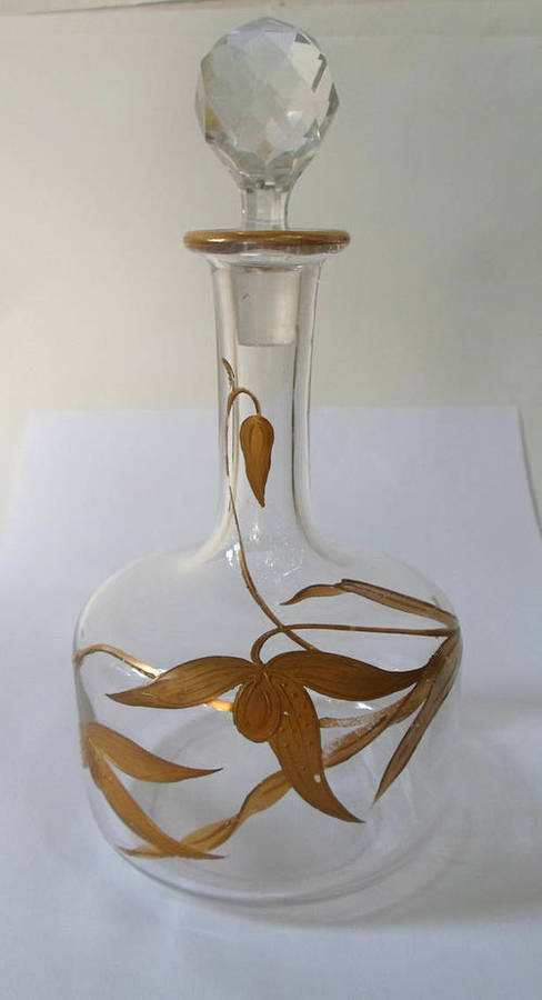 UNUSUAL ART NOUVEAU STYLE ANTIQUE PERFUME BOTTLE APPLIED GILT DECORATION