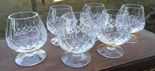 WATERFORD STYLE QUALITY~SET RARE IRISH INNISFREE CRYSTAL CORDIAL GOBLETS~ENGRAVED SIGNATURES