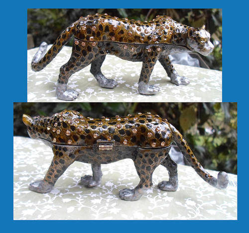 BEJEWELED & ENAMEL HINGED LEOPARD TRINKET BOX