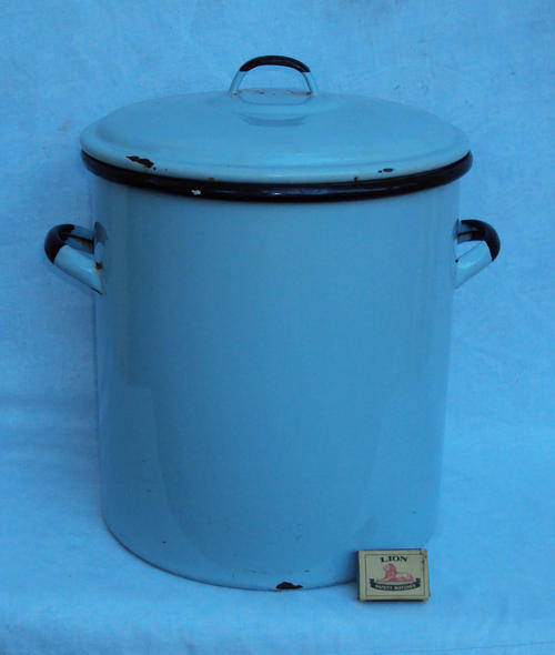 MARCH MADNESS~R1 START~HUGE OLD ENAMEL FLOUR BIN~TWIN HANDLES~LID