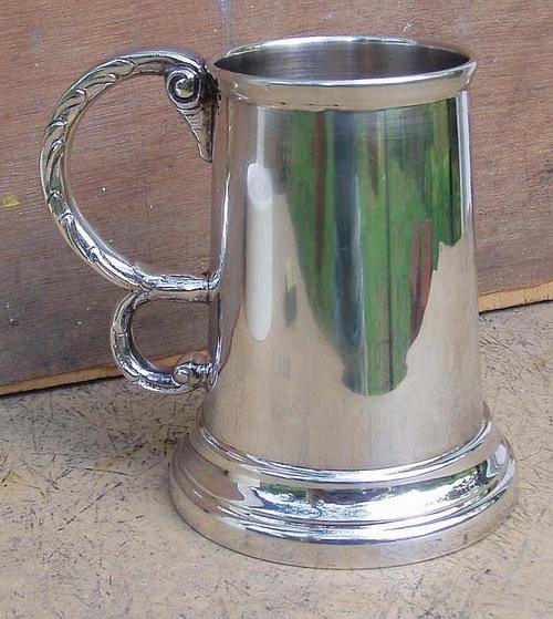 QUALITY~TANKARD~UNUSUAL REGAL SILVER PLATE ON COPPER~DOUBLE LOOP SERPENT HANDLE~FREE POST SA