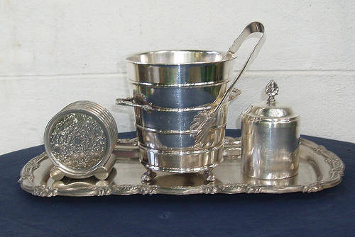 PERFECT ENTERTAINING SET~TRAY~ICEBUCKET & TONGS~COASTER SET~LIDDED C/TAIL CONTAINER~WOW
