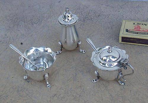 130 GRMS SOLID SILVER~HIGH QUALITY~HEAVY~VINTAGE 5 PCE CRUET SET~FULLY MARKED