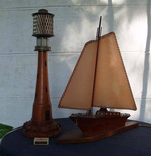 ART DECO ERA~STUNNING LIGHTHOUSE LAMP~PLUS SAIL BOAT LAMP~EXCEPTIONAL!!!