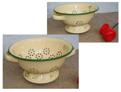 LOVELY VINTAGE ENAMEL COLANDER~FUN SAYINGS~PLUS UNUSUAL LADLE