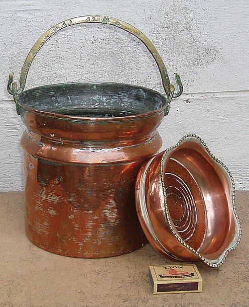 NICE ANTIQUE LOOKING COPPER BUCKET PLUS ANTIQUE SHEFFIELD PLATE WINE COASTER