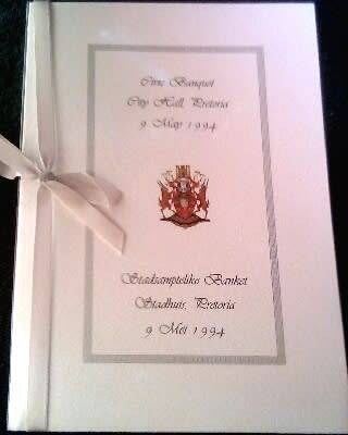 CRAZY ZERO START!!!! $$ All must GO!  - MANDELA SOUTH AFRICA 1994 INAUGURATION BANQUET MENU
