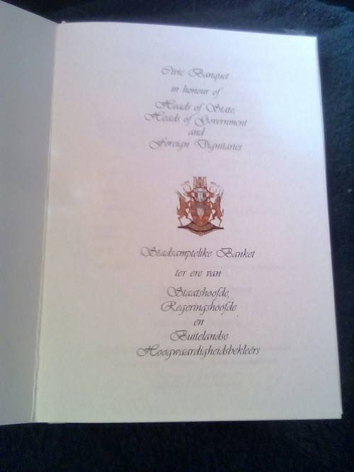 CRAZY ZERO START!!!! $$ All must GO!  - MANDELA SOUTH AFRICA 1994 INAUGURATION BANQUET MENU