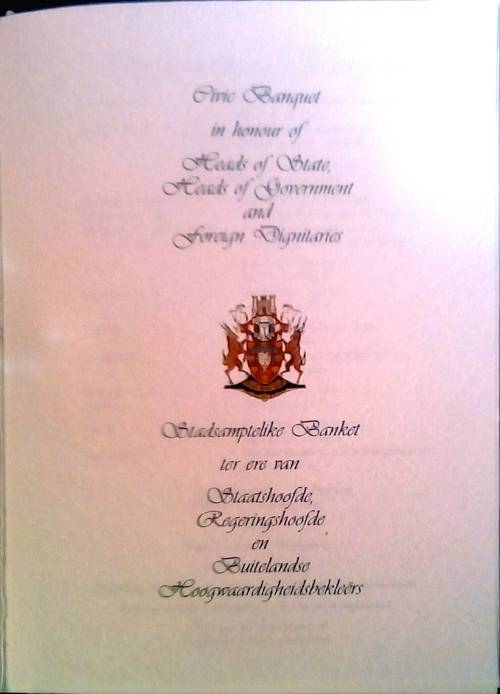 CRAZY ZERO START!!!! $$ All must GO!  - MANDELA SOUTH AFRICA 1994 INAUGURATION BANQUET MENU