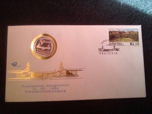 CRAZY ZERO START!!!! $$ - NO STEPS -  MANDELA SOUTH AFRICA R5 INAUGURATION PROOF COIN