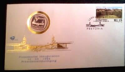 CRAZY ZERO START!!!! $$ - NO STEPS -  MANDELA SOUTH AFRICA R5 INAUGURATION PROOF COIN