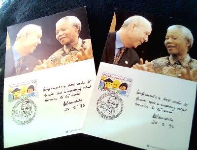 CRAZY ZERO START!!!! $$ All must GO!  - PRINTS!!! COPIES OF MANDELA SIGNATURE MAXICARD X 2