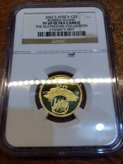 SOUTH AFRICA 2002 GOLD 1/4OZ R2 MANDELA ROBBEN ISLAND PF69 ULTRACAMEO NGC GRADED