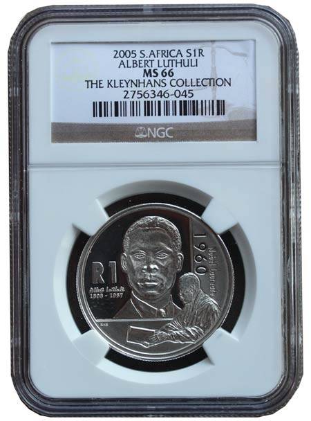 EXTREMELY RARE! 2005 Albert Luthuli Silver NGC MS66 - Starting R 1-00