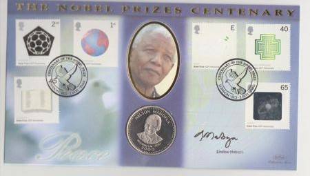 CRAZY! $$$ R1 START! $$$$ -Mandela UK issued FDC cover Limited Edition with Somalia silver coin