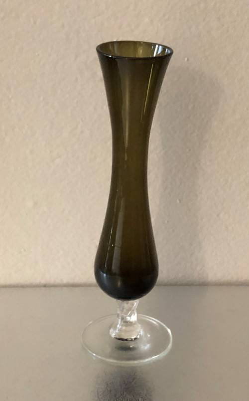 OLIVE GREEN GLASS VASE