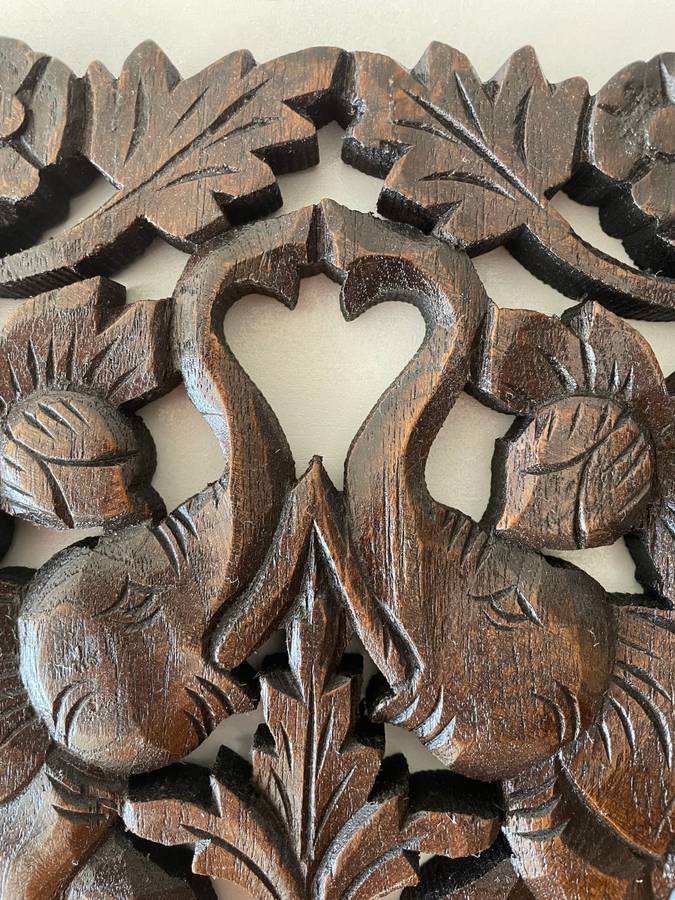 ASIAN HAND CARVED TEAK WOODEN PANEL OF ELEPHANTS