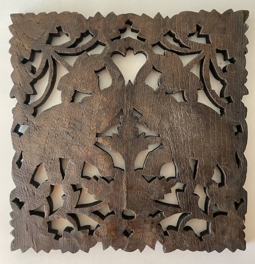 ASIAN HAND CARVED TEAK WOODEN PANEL OF ELEPHANTS