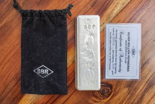 500gm FINE SILVER 999 CAST BULLION BAR