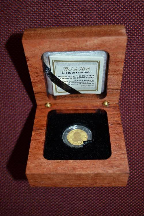 1/10 oz FW DE KLERK - peaceful transition - FINE GOLD COIN