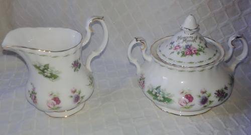Royal Albert Flower of the Month Milk Jug and Sugar Bowl with Lid