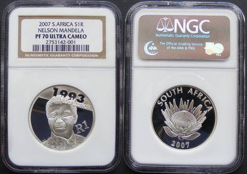 Four Peace Champions.Item 2 of 4.2007 Silver R1 Nelson Mandela.Finest known and first to be graded.