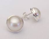 NEW WHITE12MM MABE PEARL STUDS SET IN STERLING SILVER