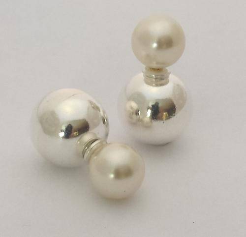 *STUNNING NEW* STERLING SILVER STUDS WITH DOUBLE BALL - SIMULATED PEARL AND SILVER