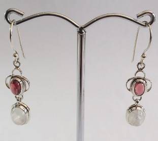 *STUNNING NEW* 925 STERLING SILVER TOURMARLINE & MOONSTONE HANGING EARRINGS