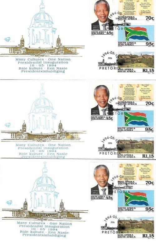 RSA bulk - 1993 sixth def fdc`s (2 sets) + 3 x Mandela 1994 fdc`s (cat R 560 total)