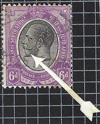 Union of South Africa -  6d king`s head with gash over beard variety, scarce
