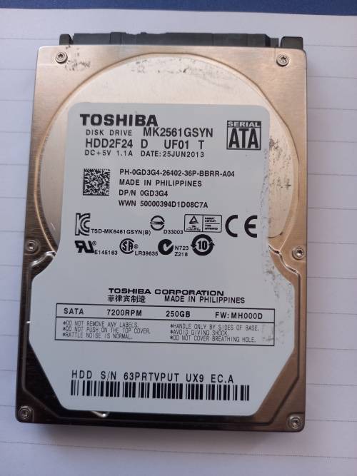 Toshiba Laptop 250Gb SATA Hard Drive