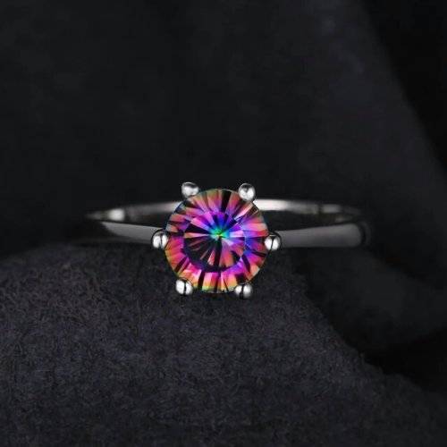 Natural Mystic Fire Rainbow Topaz Sterling Silver Ring