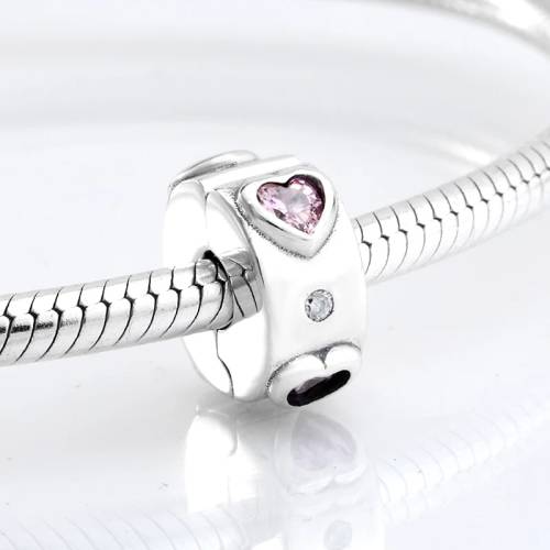 925 Genuine Sterling Silver Pink Heart Charm